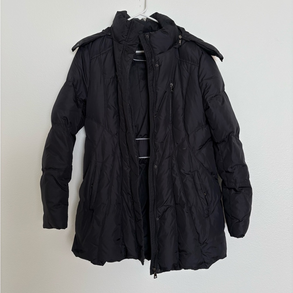 Marc New York Womens Down Puffer Coat With Real Fur Hooded Trim Large